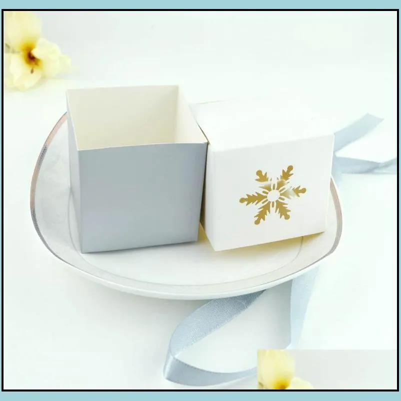 snowflake candy box birthday wedding party square hollow favor boxes with grey ribbon bow halloween christmas present gift wrap