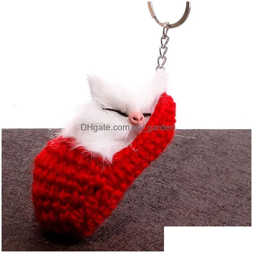 cute sleep kitten keychain cat hair ball keyring pendant wool slippers sleeping kitten key pendant bag pendant