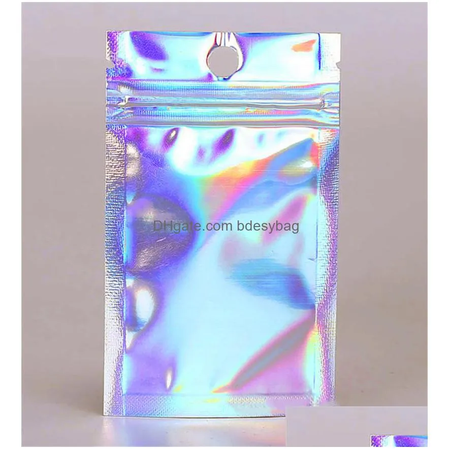 multiple sizes resealable smell proof bags foil pouch bag flat self seal bag for party favor food storage holographic color lx2857