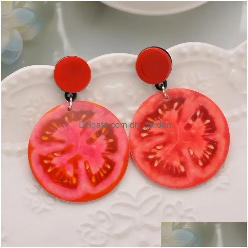 red tomato earrings round tomato drop earring acrylic fruit dangle earrings women fashion jewelry cute gift