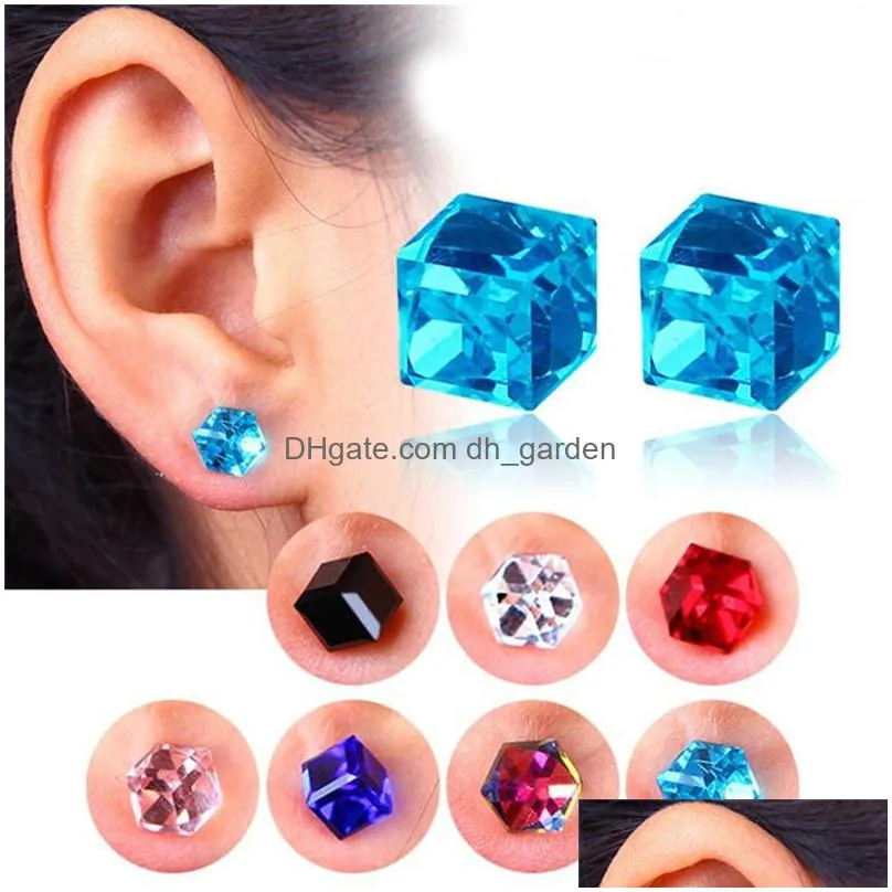 slimming earrings zircon cube magnetic stud for women men water cube shape health lose weight ear stud jewelry