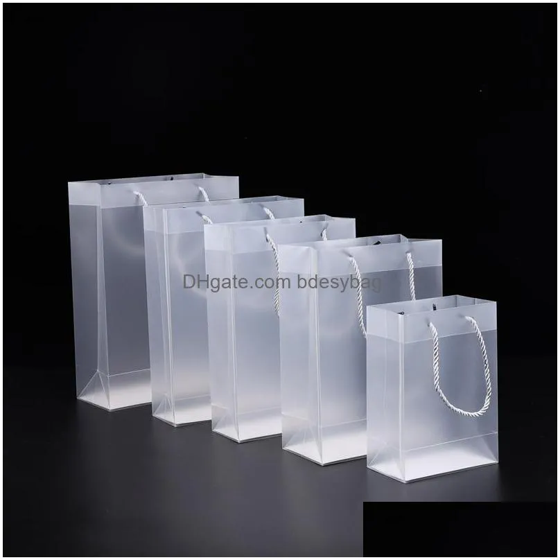 8 size frosted pvc plastic gift bags with handles waterproof transparent pvc bag clear handbag party favors bag custom logo lx1383