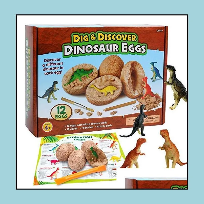 dig discover dino egg excavation toy kit unique dinosaur eggs easter archaeology science gift dinosaur party favors for kids 12 models