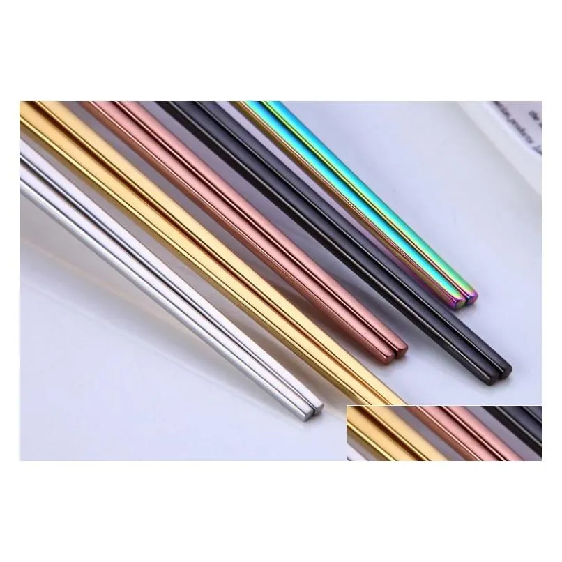 Glossy Titanium Plated Chopsticks Anti Scalding High-grade 304 Stainless Steel Rainbow Golden Black Square Chopsticks