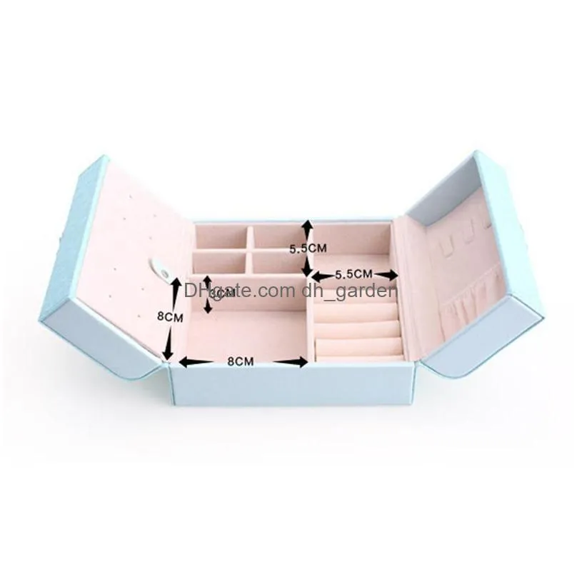 cute pink white blue leather jewelry organizer holder container casket storage box women rings earrings jewellery boxes