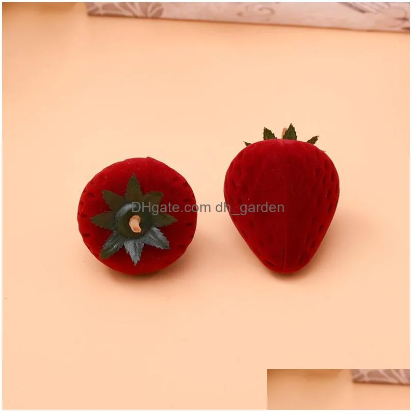 new fashion mini strawberry earring stud pendant case little girl red form velvet ring trinkets protector flocking storage gift box