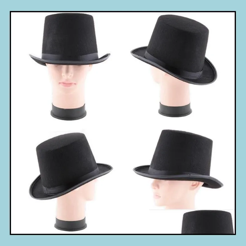 black satin felt top hat magician gentleman adult 20s costume tuxedo victorian cap halloween christmas party fancy dress top hats