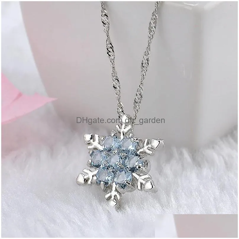 charm snow shape snowflake pendant necklace snowflake 925 sterling silver necklace chain austrian crystal snowflake necklace