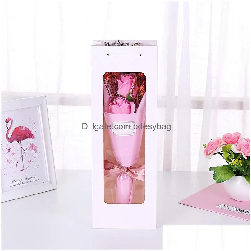 8 colors kraft paper single red wine bag window transparent rectangular gift bag flower tote bag 12.5cmx8.5cmx35cm lx2470