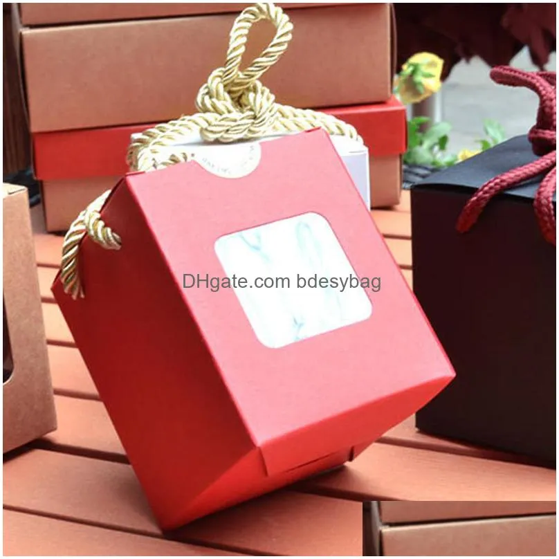 creative design kraft paper gift box with clear window honey jam tea brown sugar box candy box with rope lx0232