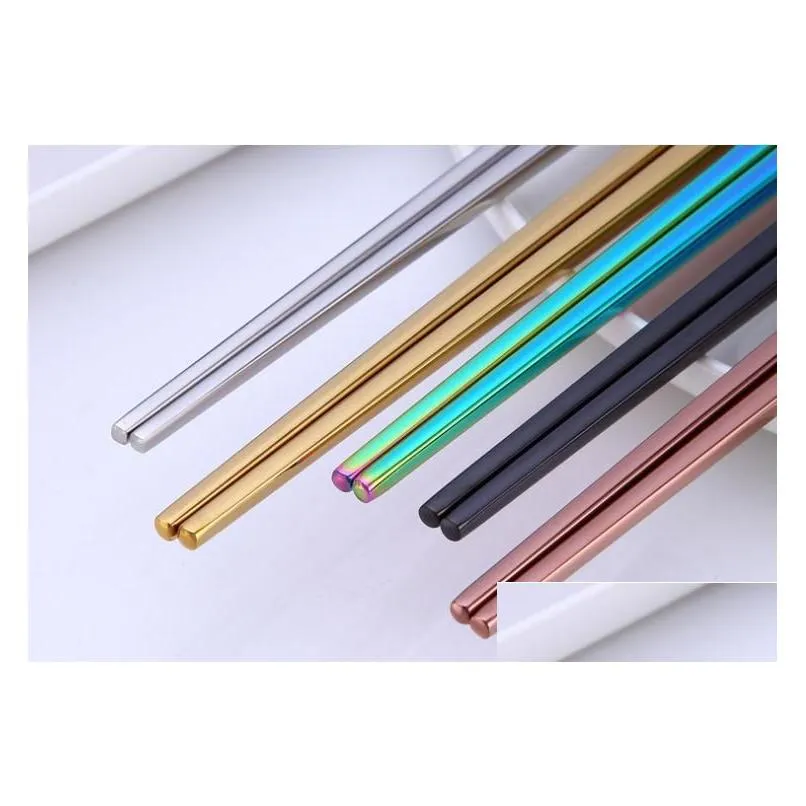 Glossy Titanium Plated Chopsticks Anti Scalding High-grade 304 Stainless Steel Rainbow Golden Black Square Chopsticks