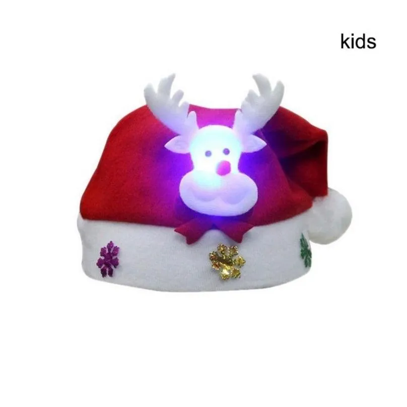 Christmas Decorations New Year Led Light Up Xmas Christmas Party Night Santa Hat Kids Adt Claus Reindeer Snowman Drop Delivery Home Ga Dhldr