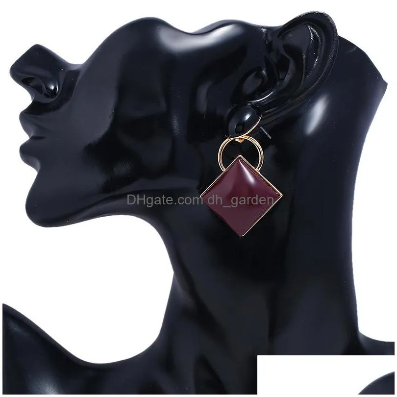 fashion red square earrings vintage geometric pattern earrings long square ear stud women jewelry as gift