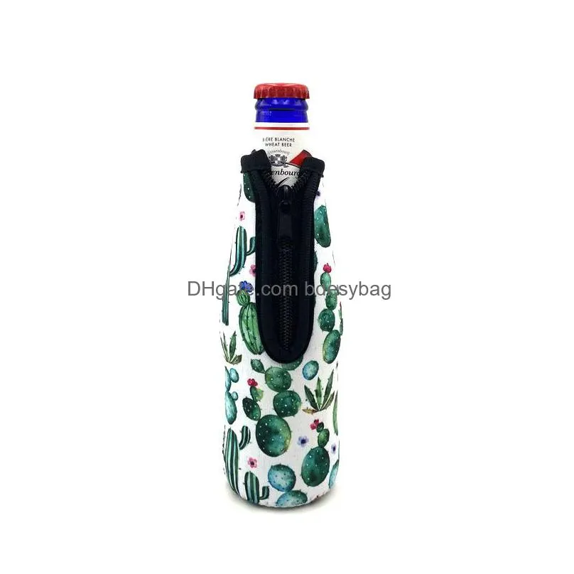 wholesale blanks bottle wrap neoprene beer cooler crown jewel coral flamingo rose mucho printing can cover 14 styles lx0332