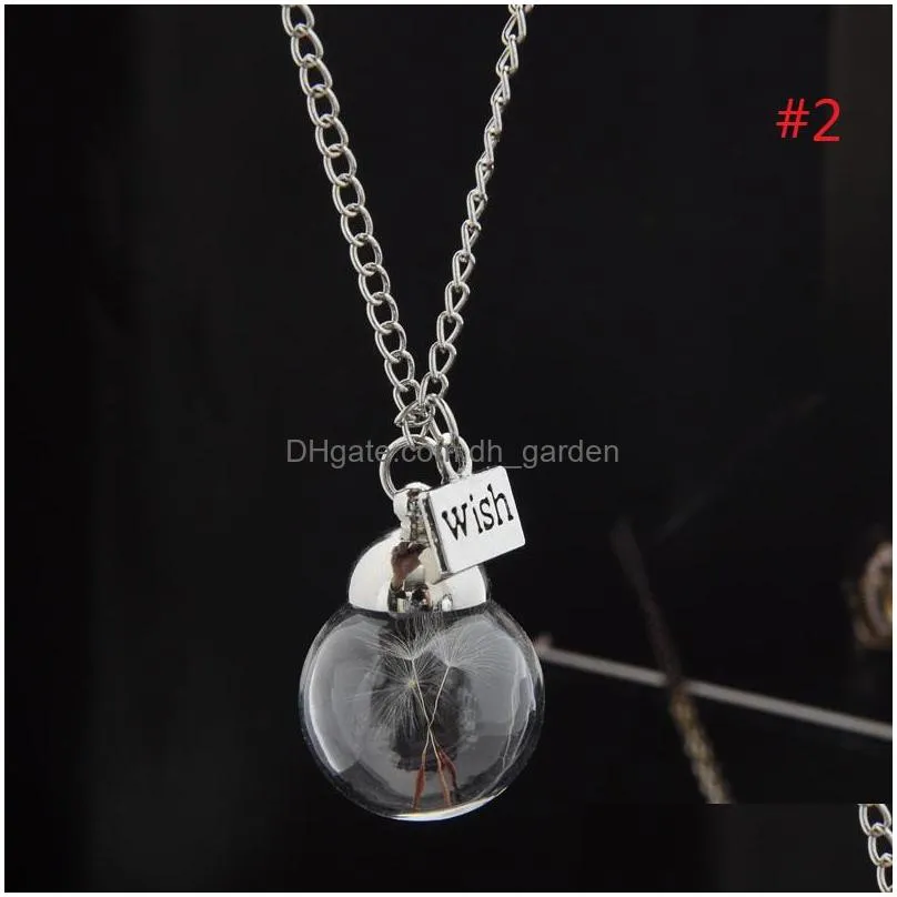 real dandelion necklace wish crystal necklace glass round silver wish choker necklace charm jewelry for women