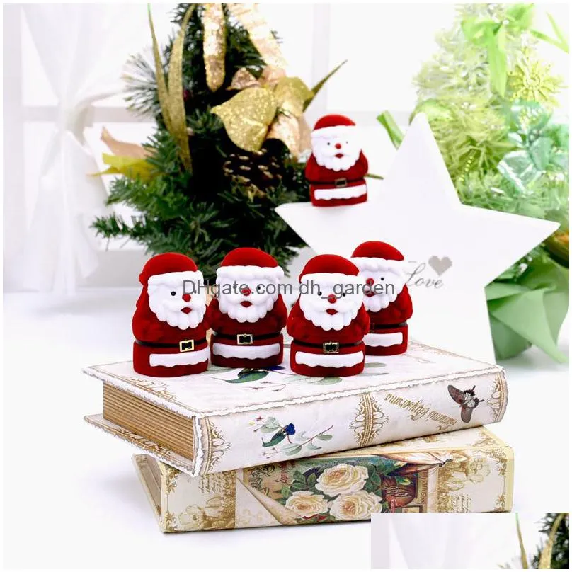 cute red santa claus jewelry box christmas gift ring earring ear stud necklace jewellery case box velvet jewelry case