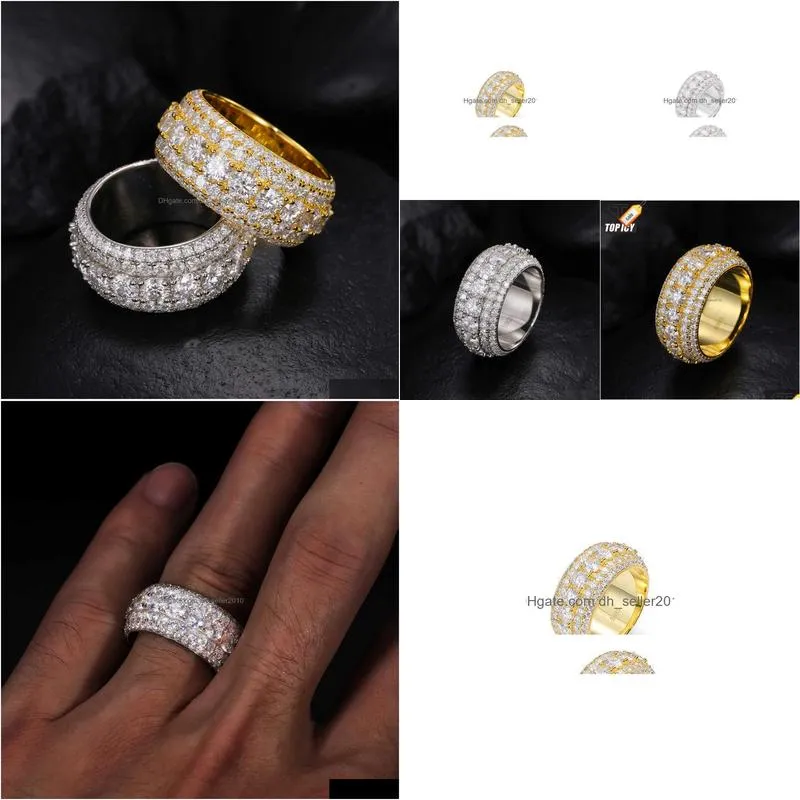 Band Rings Luxury 5 Rows Moissanite Ring Pass Diamond Tester 925 Sterling Sier Shiny Fashion Jewelry Rings Men Drop Delivery Jewelry R Dhwce