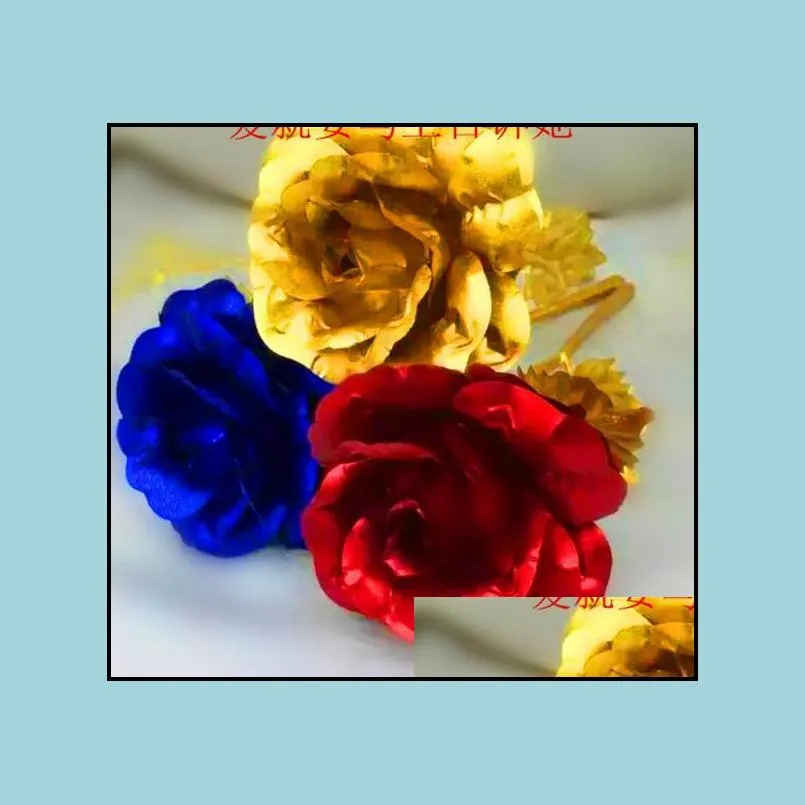 plated 24k golden rose flower valentines day birthday gift bride wedding bouquet gold blue red with purple handbag add box drop