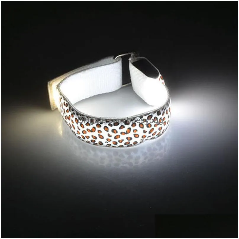 leopard hand strap wristband led reflective light shine flash glowing luminous armband bracelets wrist holiday biking light lz0496