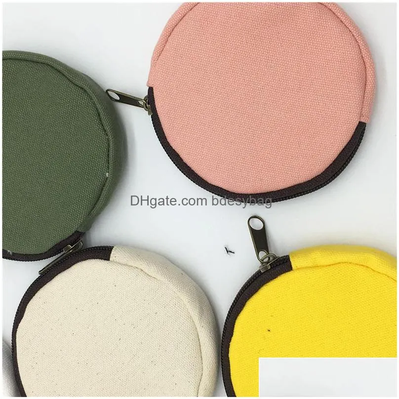 colorful blank round canvas zipper pouches cotton cosmetic bags makeup bags cotton canvas coin purse lx0733