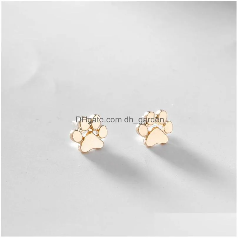 pet dog paw prints stud earrings puppy memorial minimalist earring cute animal footprint gold silver plated earrings