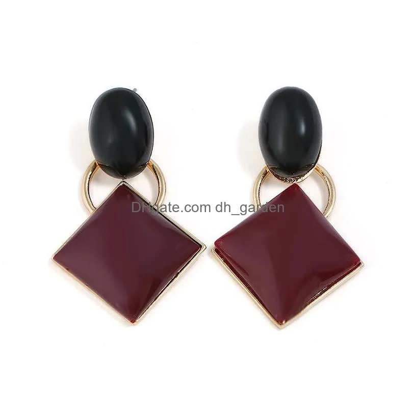 vintage long square earring big geometric earrings for women classic claret square ear stud goldcolor fine jewelry