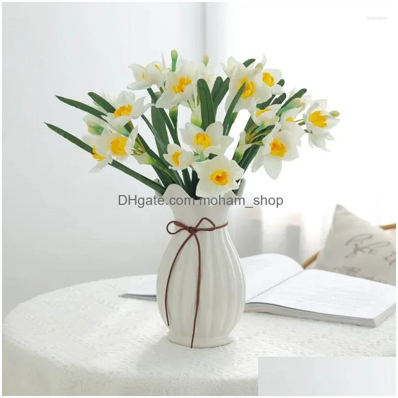 decorative flowers simulation flower single branch daffodil nordic small  indoor table decoration silk material pastoral natural