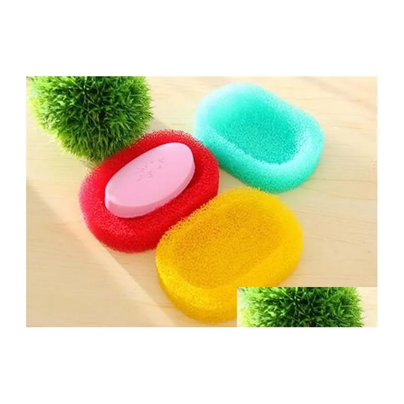 Soap Dishes Colored Pu Sponge Soap Dish Bathroom Accessories Shelf Holder Home Decoration Novelty Household Drop Delivery Home Garden Dhbmy