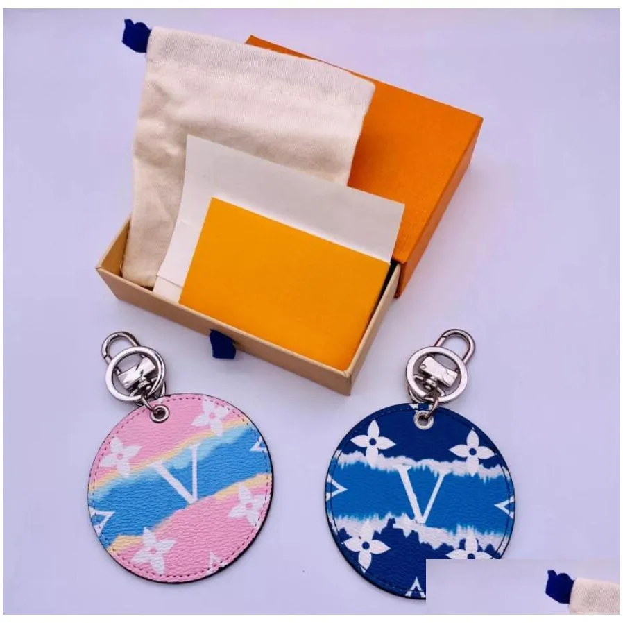 brand designer letter print blue pink simple car keychain bag pendant charm jewelry key ring holder pu leather key chain accessories