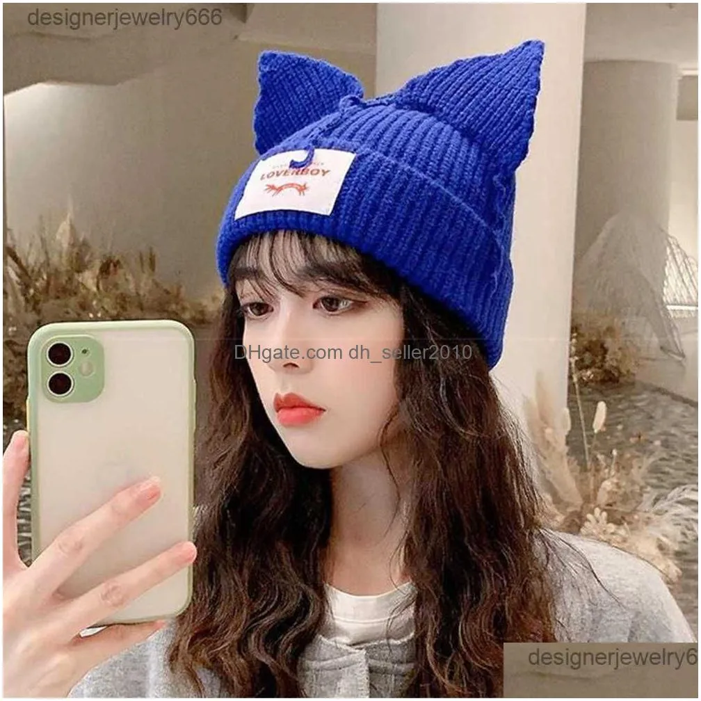 Beanie/Skull Caps Beanie/Skl Caps Kpop Street Children Hyunjin Hendery Same Beanies Wayv Leeknew Knitted Cat Ear Hat Fashion Cute Love Dhay4