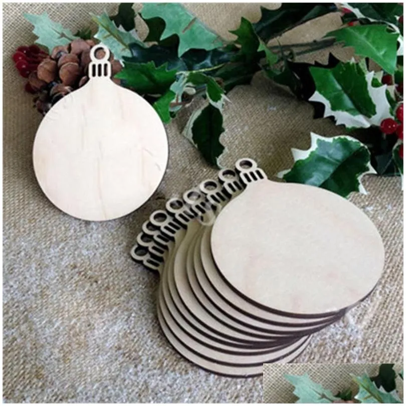 Christmas Decorations New Christmas Balls Decorations 10Pcs Wooden Round Baubles Tags Art Craft Ornaments Diy Xmas Decors Drop Deliver Dhjrz