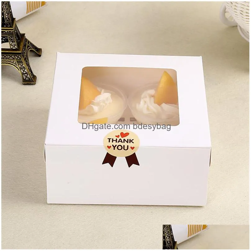 16x16x7.5cm cavity clear window creative kraft brown white cupcake boxes muffin packaging box lz0745