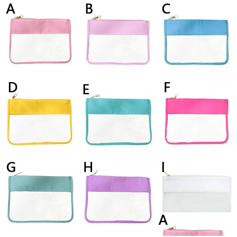 customized clear flat nylon pouch bags pvc waterproof cosmetic bag with zippered lavender embroidery letters pouchbag for women gift