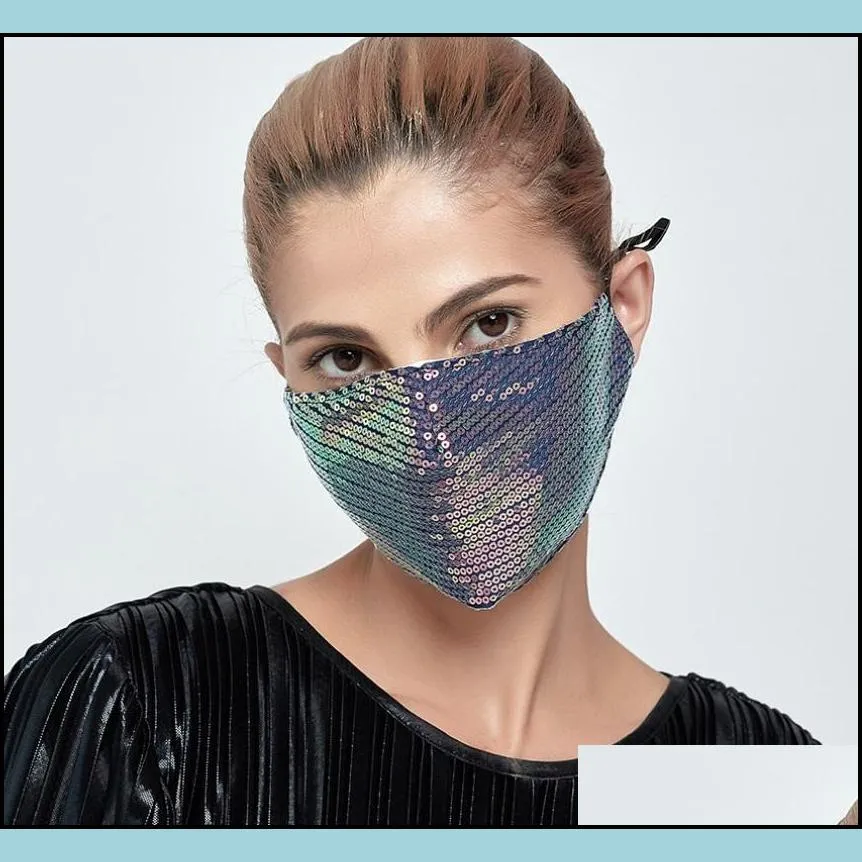 shiny colorful sequins face mask washable reuse pm2.5 face mouth cover cotton protective masks elastic earloop antipollution