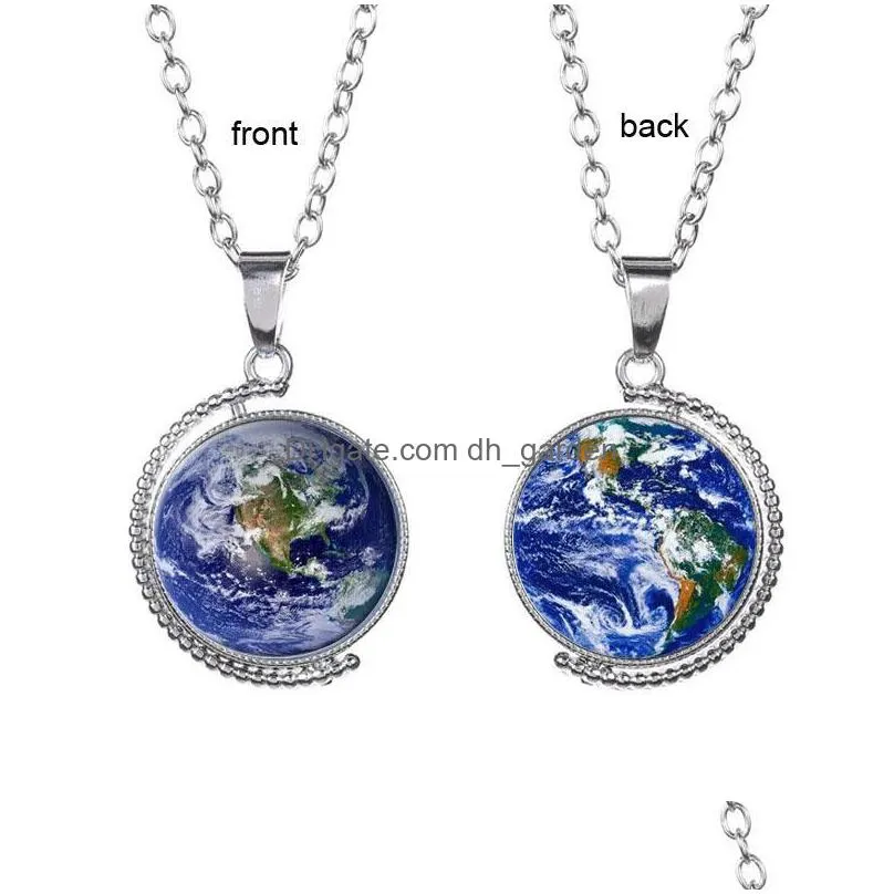 vintage double sided necklace world map necklaces pendants jewelry glass cabochon rotatable earth pendant choker for women