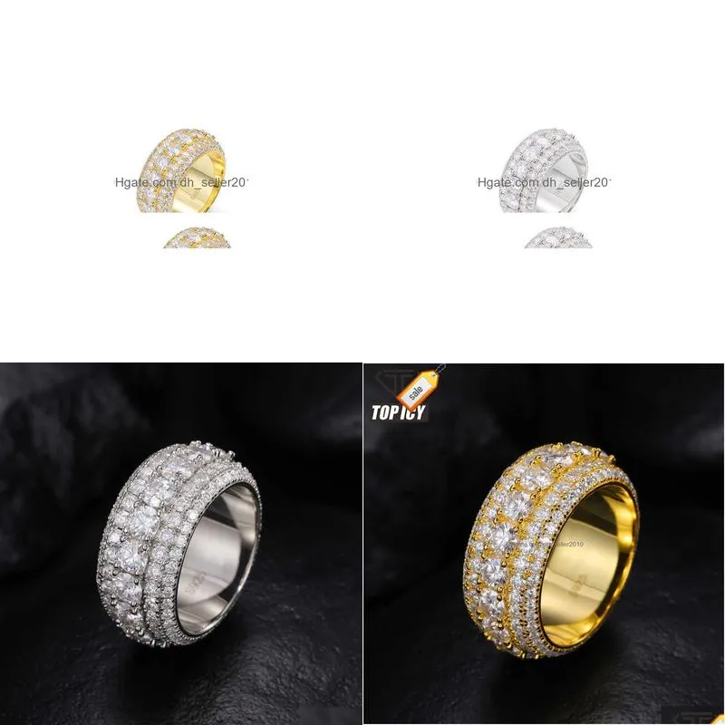 Band Rings Luxury 5 Rows Moissanite Ring Pass Diamond Tester 925 Sterling Sier Shiny Fashion Jewelry Rings Men Drop Delivery Jewelry R Dhwce