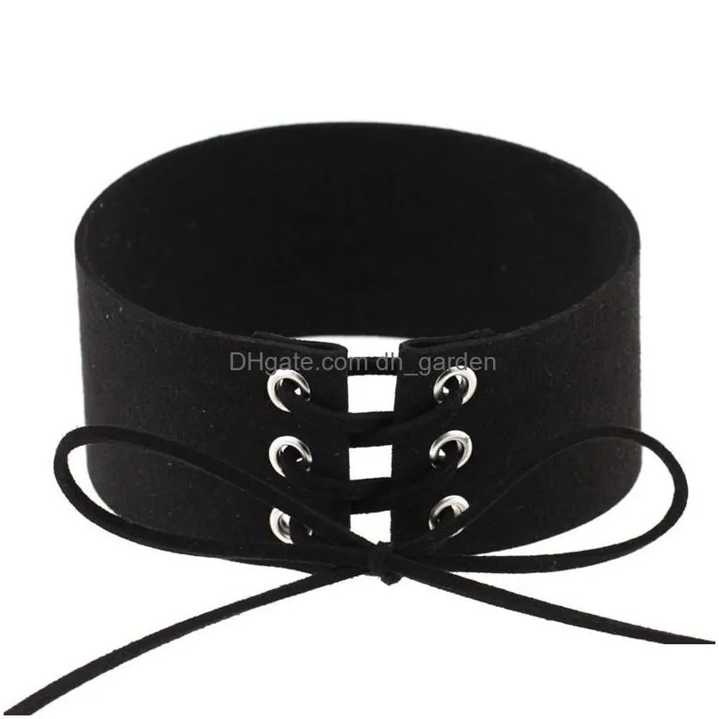 fashion lace up chokers necklaces punk gothic mix colors leather wide ribbon ladies neckless for gift