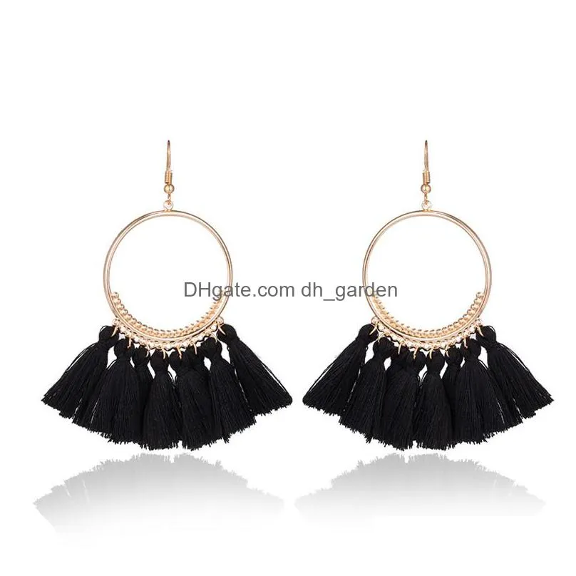 popular bohemian ethnic fringed tassel earrings for women golden round circle ring dangle hanging drop earrings 