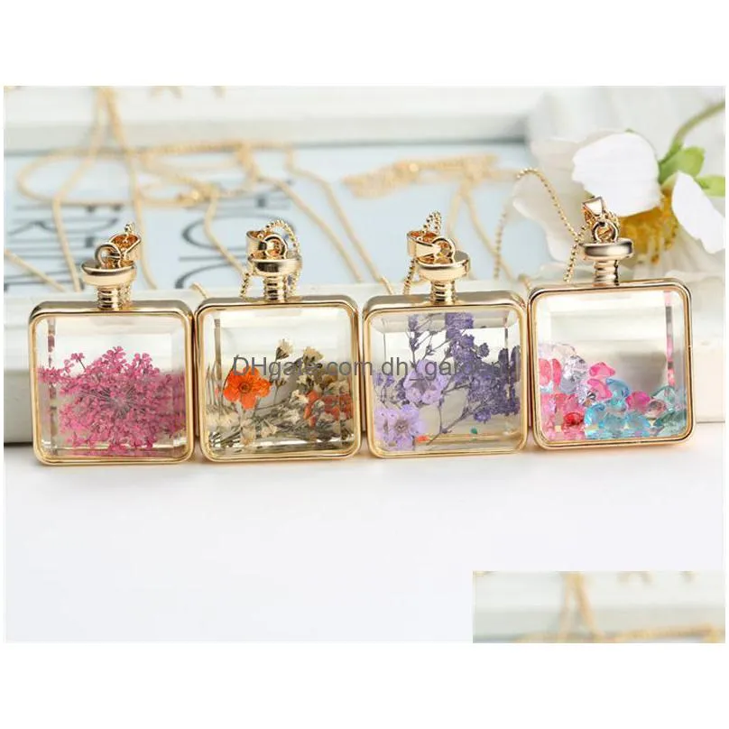 dried flowers glass drifting bottle necklace glass bottle pendant necklace vintage long chain sweater necklace fine jewelry for women