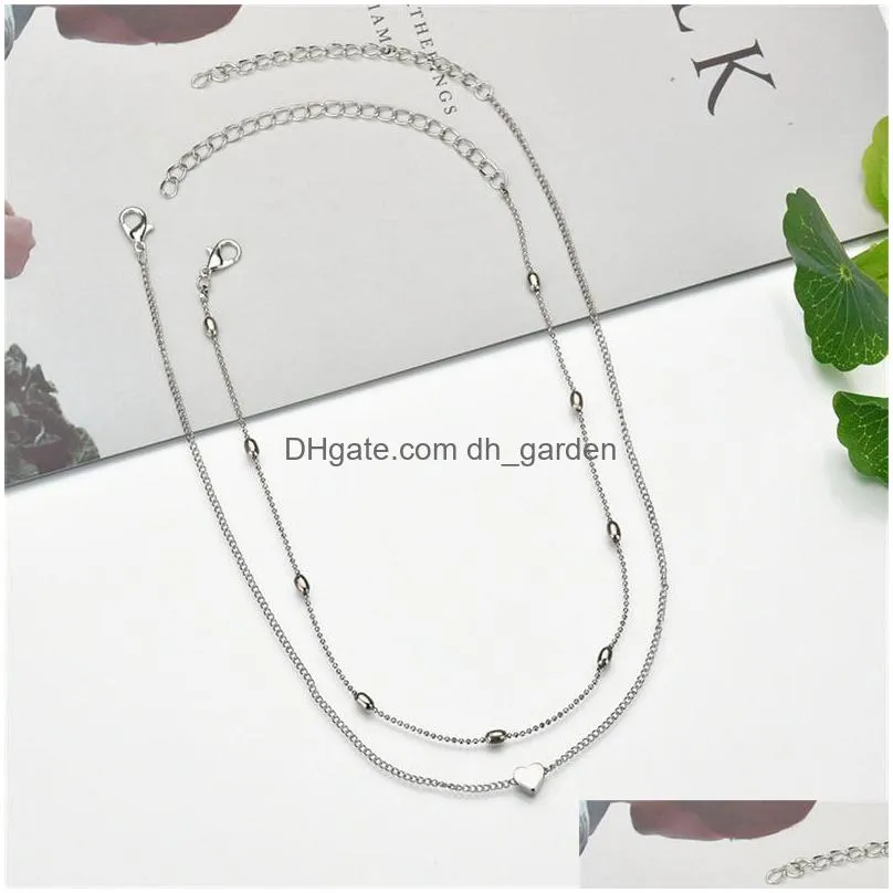 simple love heart choker necklace for women multi layer beads chocker gold/silver sweet necklace for lover statement jewelry