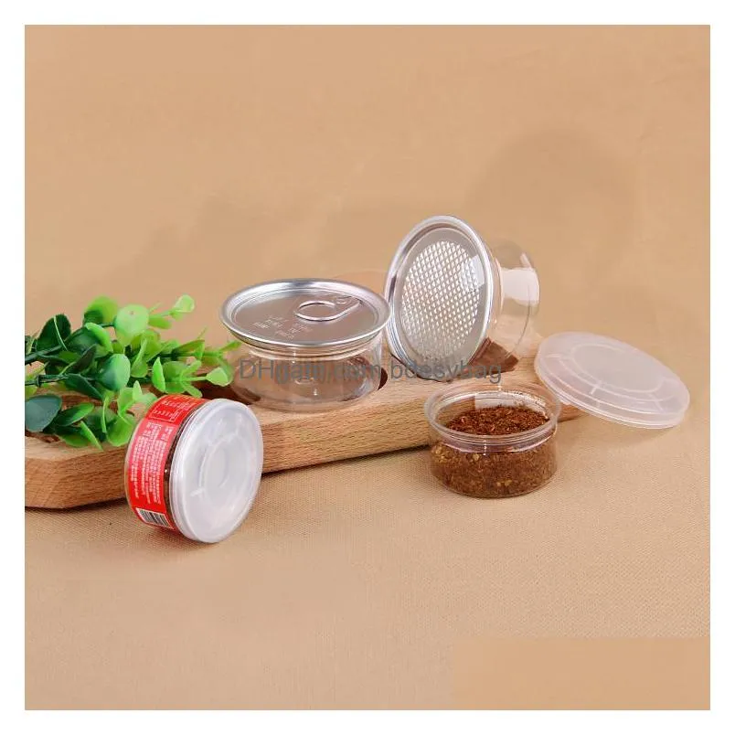 clear plastic jar pet with metal lid airtight tin can pull ring concentrate container food herb storage 100ml w0101