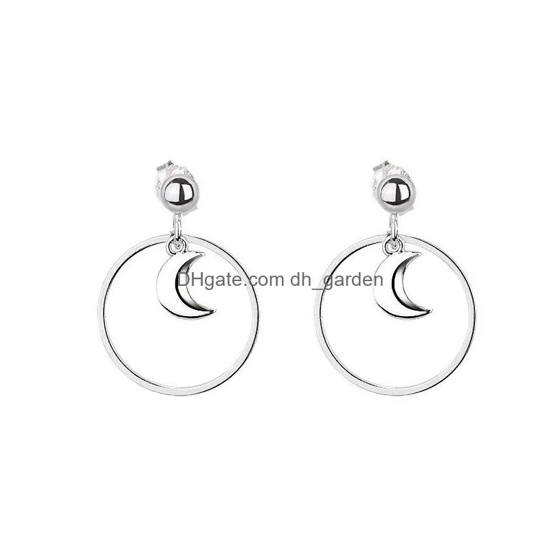 korean style circle moon earrings silver colors geometric ear stud hollow out earrings for women girl personality best gift