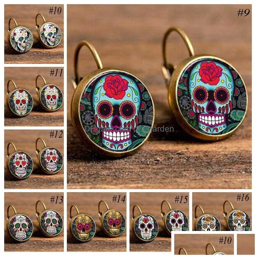 sugar skull earring halloween skull ear studs sugar skulls glass cabochon earrings jewelry gifts for uni