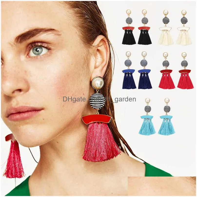 5 types long tassel round ball stud earrings white pearl cute piercing earrings for women girl