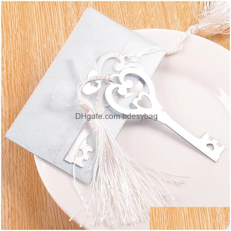 metal key to my heart heartshaped key bookmark with whitesilk tassel wedding party gifts favors wa1849