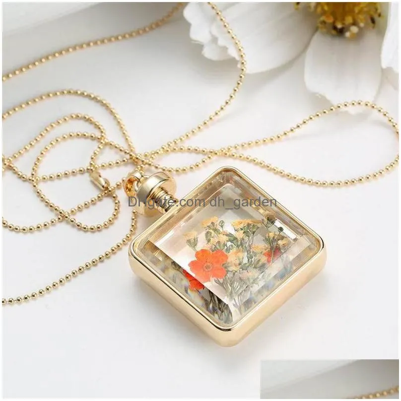 dried flowers glass drifting bottle necklace glass bottle pendant necklace vintage long chain sweater necklace fine jewelry for women