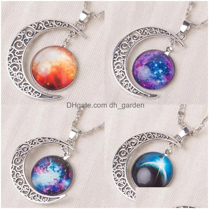 vintage starry moon pendant outer space universe gemstone necklaces fashion starry moon necklace for girl gifts