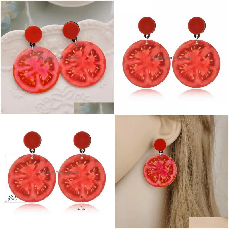 red tomato earrings round tomato drop earring acrylic fruit dangle earrings women fashion jewelry cute gift