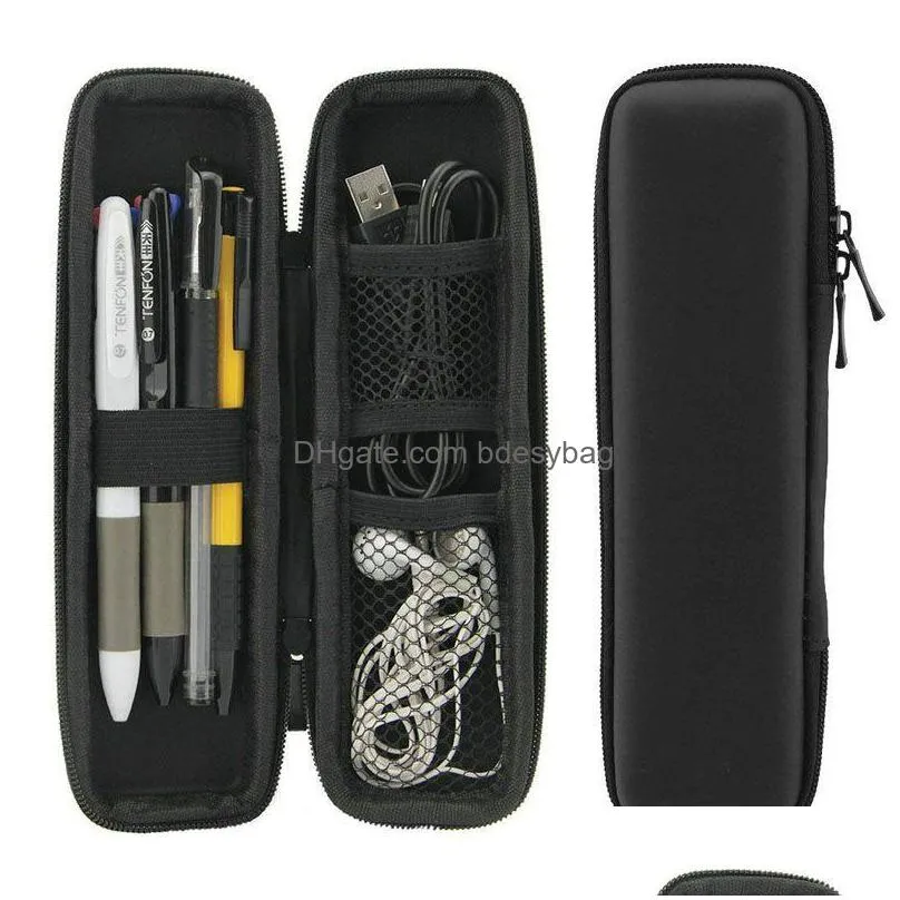 black pen case portable eva hard shell pen holder office stationery case pouch earphone makeup storage bag lx1722