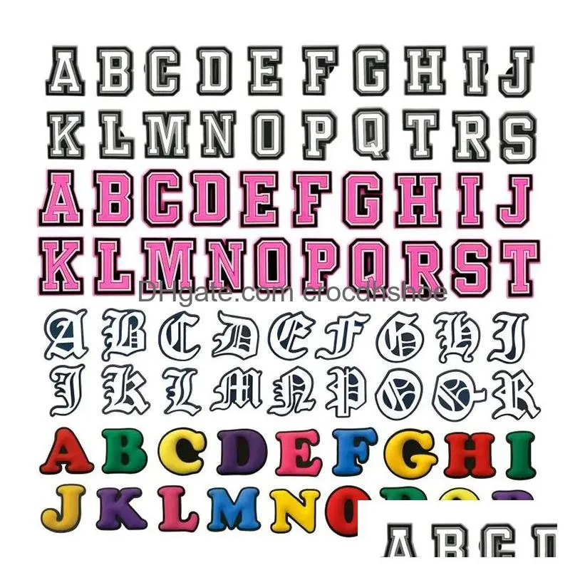 custom designer popular 26 alphabet letters logo clog shoe buckles pvc clog charms luxury croc charms